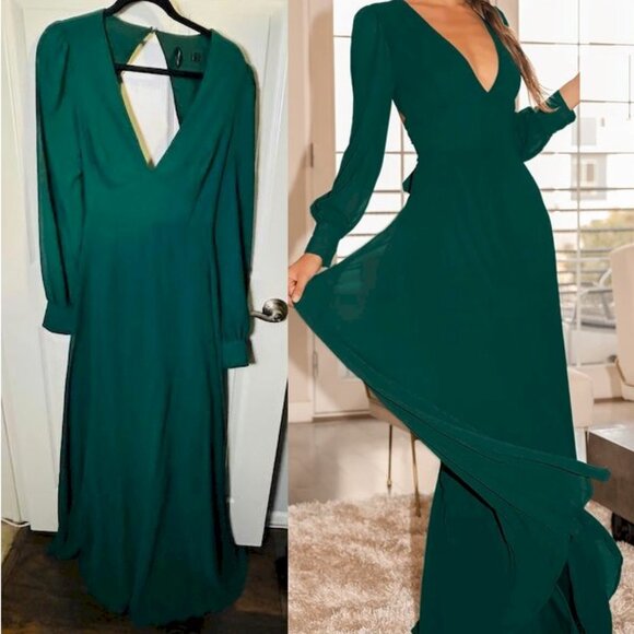 Talk About Divine Hunter Green Long Sleeve Backless Maxi Dress Size XS New NWT - Picture 1 of 6